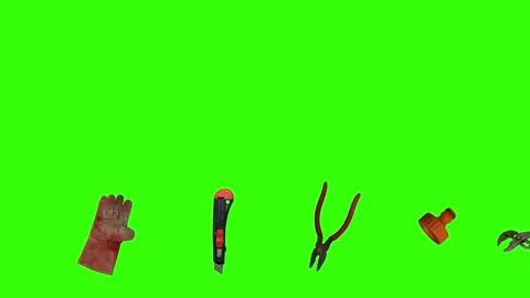 Various plumber tools and supplies falling against a bright green background Видео 337502106