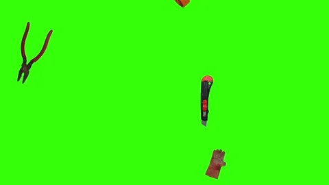 Various plumber tools and supplies falling against a bright green background Vidéo 337502141