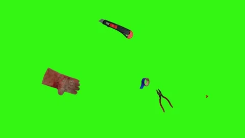 Various plumber tools and supplies falling against a bright green background Видео 337502212