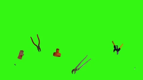 Various plumber tools and supplies falling against a bright green background Vidéo 337502228