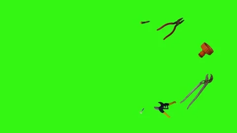 Various plumber tools and supplies falling against a bright green background Stock Footage 337502276