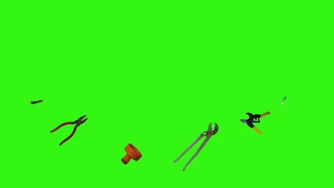 Various plumber tools and supplies falling against a bright green background Vidéo 337502301