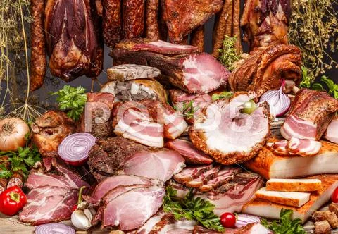 Various pork meat products Stock Photos