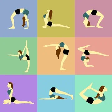 Various Pose Yoga Posture Vector Illustration Set Stock Illustration
