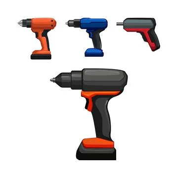 Various power cordless drills collection for home improvements Stock Illustration