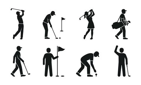 Various professional golfers playing and walking on the course Illustrazione stock