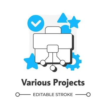 Various projects flat outline concept icon Illustrazione stock