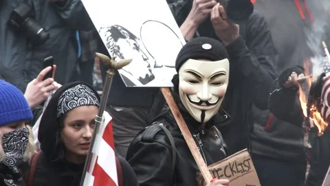 Various Protesters And American Flags Burning Stock-Footage 71812272