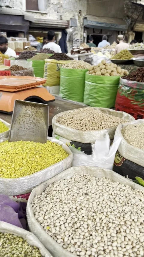 Various Pulses And Grains Displayed At Spice Market In India - 1 saptember 2026 Video stock 344329926