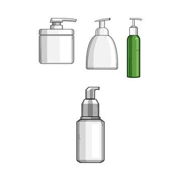 Various pump dispenser bottles containing liquid products Stock Illustration