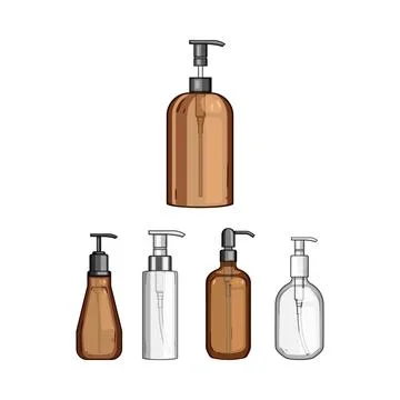 Various pump dispenser bottles with different designs Stock Illustration