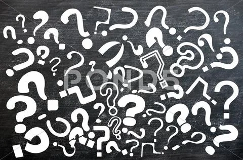 Various question marks on a blackboard Stock Photos
