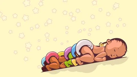 Various racial types sleeping babies in group Stock Illustration
