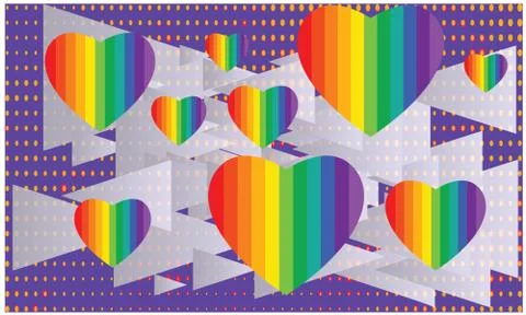 Various Rainbow hearts on Triangle background Illustrazione stock