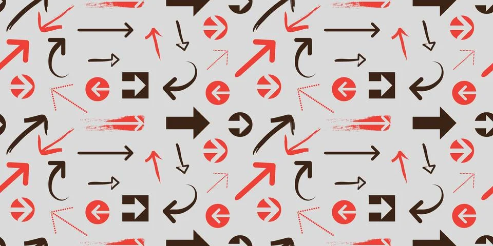 Various Randomly Placed, Colored and Shaped Red and Black 3D Arrow Symbols .. Stock Illustration