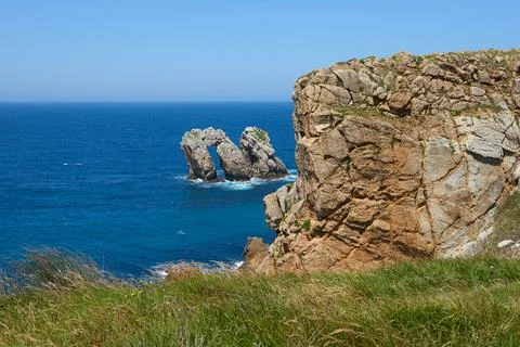 Various rock formations on cliffs in northern Spain Stock Photos