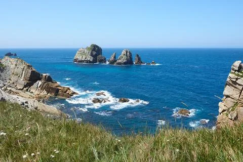 Various rock formations on cliffs in northern Spain Stock Photos