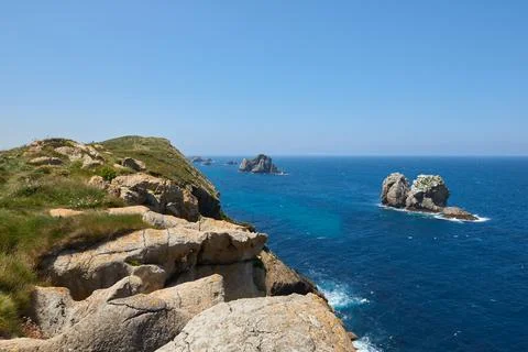 Various rock formations on cliffs in northern Spain Stock Photos
