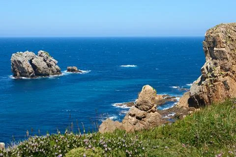 Various rock formations on cliffs in northern Spain Stock Photos