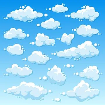 Various round clouds with shadow on blue gradient background. Summer sky イラスト素材
