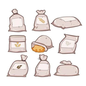 Various sacks holding grain and flour products Stock Illustration