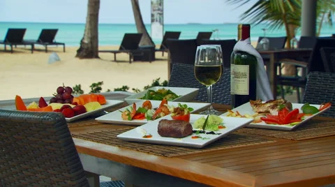 Various salad and appetizer on set table Stock Footage 57814953