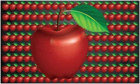 Various same size small apple display in horizontal line with midst huge ap.. Stock Illustration