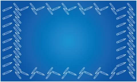 Various same size tilt pencil with white outline make frame on blue backgroun Stock-Illustration