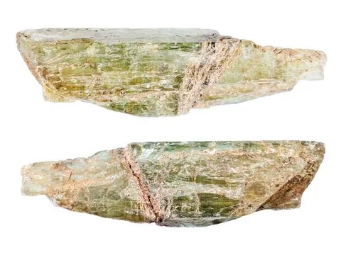 Various samples of raw epidote crystals isolated Stock Photos