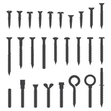 Various screws silhouettes set Stock Illustration