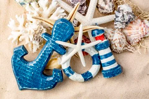 Various sea shells, concept, design, photo, background Stock Photos