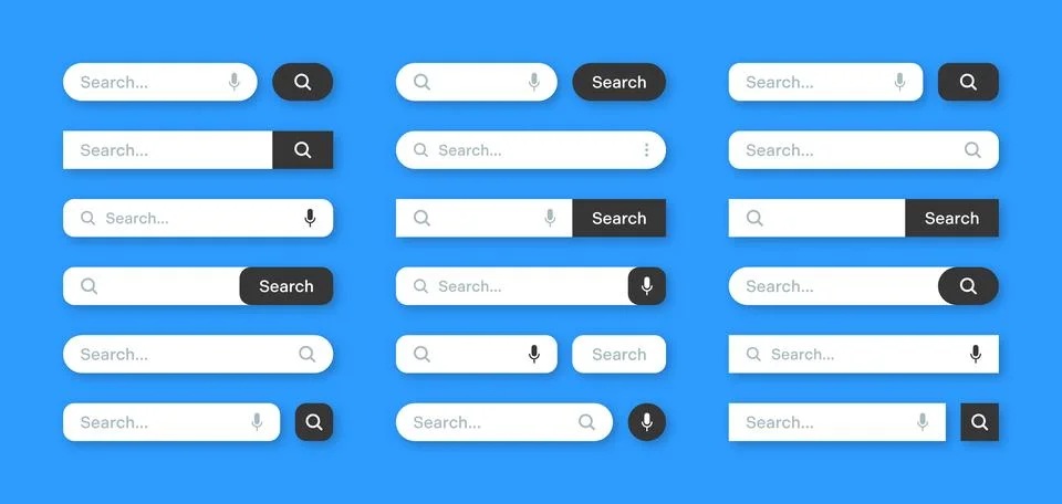 Various search bar templates. Internet browser engine with search box, address Stock Illustration