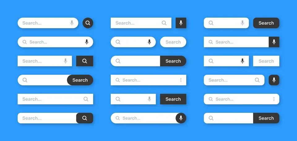 Various search bar templates. Internet browser engine with search box, address Stock Illustration