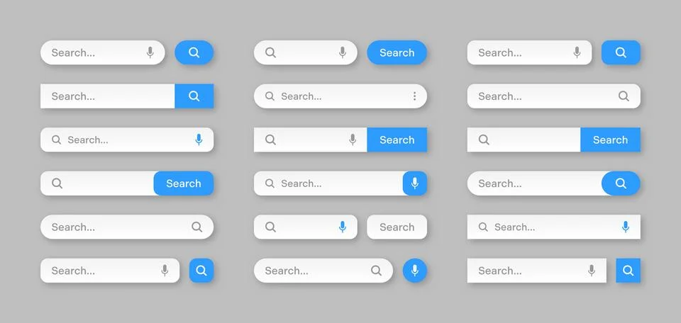 Various search bar templates. Internet browser engine with search box, address Stock Illustration