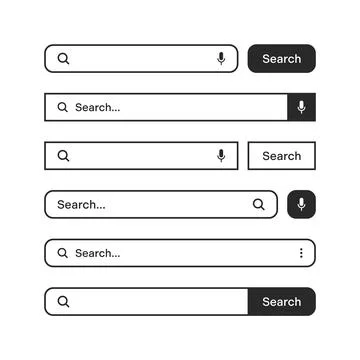 Various search bars with outline border. Internet browser engine with search box 스톡 일러스트