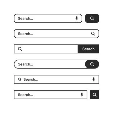 Various search bars with outline border. Internet browser engine with search box Illustrazione stock