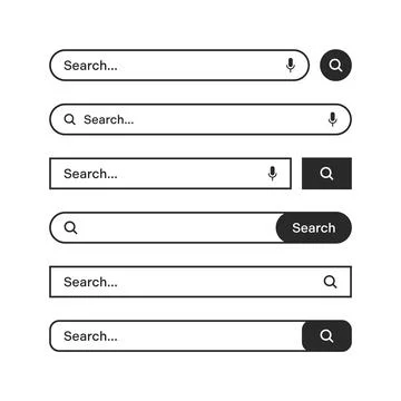 Various search bars with outline border. Internet browser engine with search box Stock-Illustration