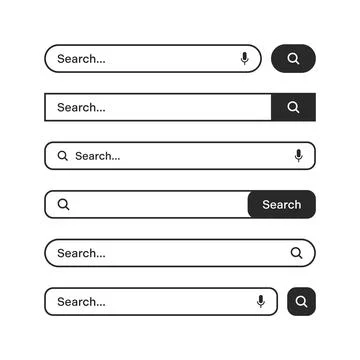 Various search bars with outline border. Internet browser engine with search box Illustrazione stock