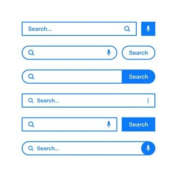 Various search bars with outline border. Internet browser engine with search box Illustrazione stock