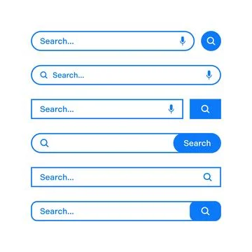 Various search bars with outline border. Internet browser engine with search box Illustrazione stock