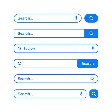 Various search bars with outline border. Internet browser engine with search box Illustrazione stock