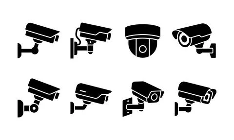 Various security cameras mounted on walls for surveillance systems Stock-Illustration