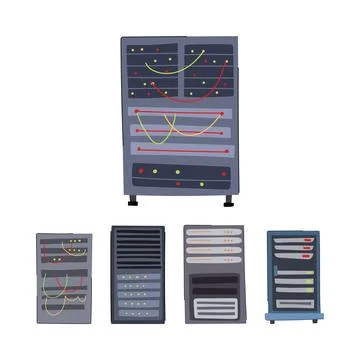 Various server racks illustrating data center technology infrastructure イラスト素材
