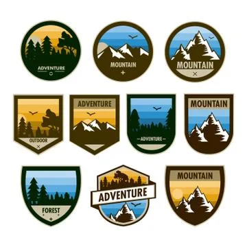 Various Set of Adventure Shield Badge Design Stock Illustration