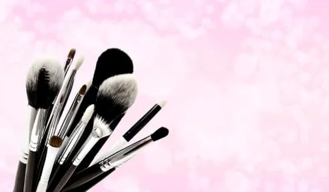 Various set of professional makeup brushes isolated Stock Photos