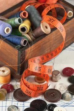 Various sewing accessories in the scheme Stock Photos
