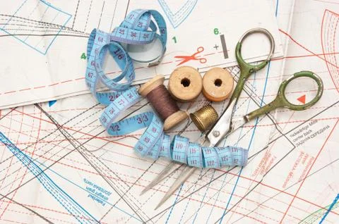 Various sewing accessories in the scheme 스톡 사진