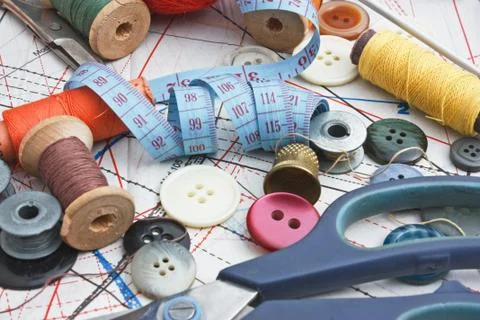 Various sewing accessories in the scheme Stock Photos
