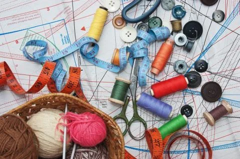 Various sewing accessories in the scheme Foto stock