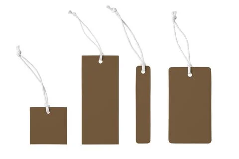 Various shape of blank brown paper label or cloth tag set isolated on white.. Stock Photos
